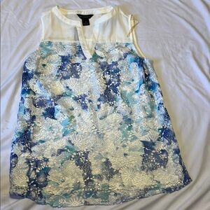 Investments Blue and White Floral Sleeveless Top